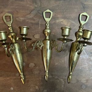 Vintage Brass Wall Candle Holder Set